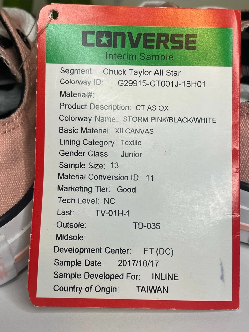 Converse Chuck Taylor All Star “Interim Sample” Girls Size 13 Shoes